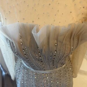 Embellished Ivory Tulle Evening Dress with Crystal Beading